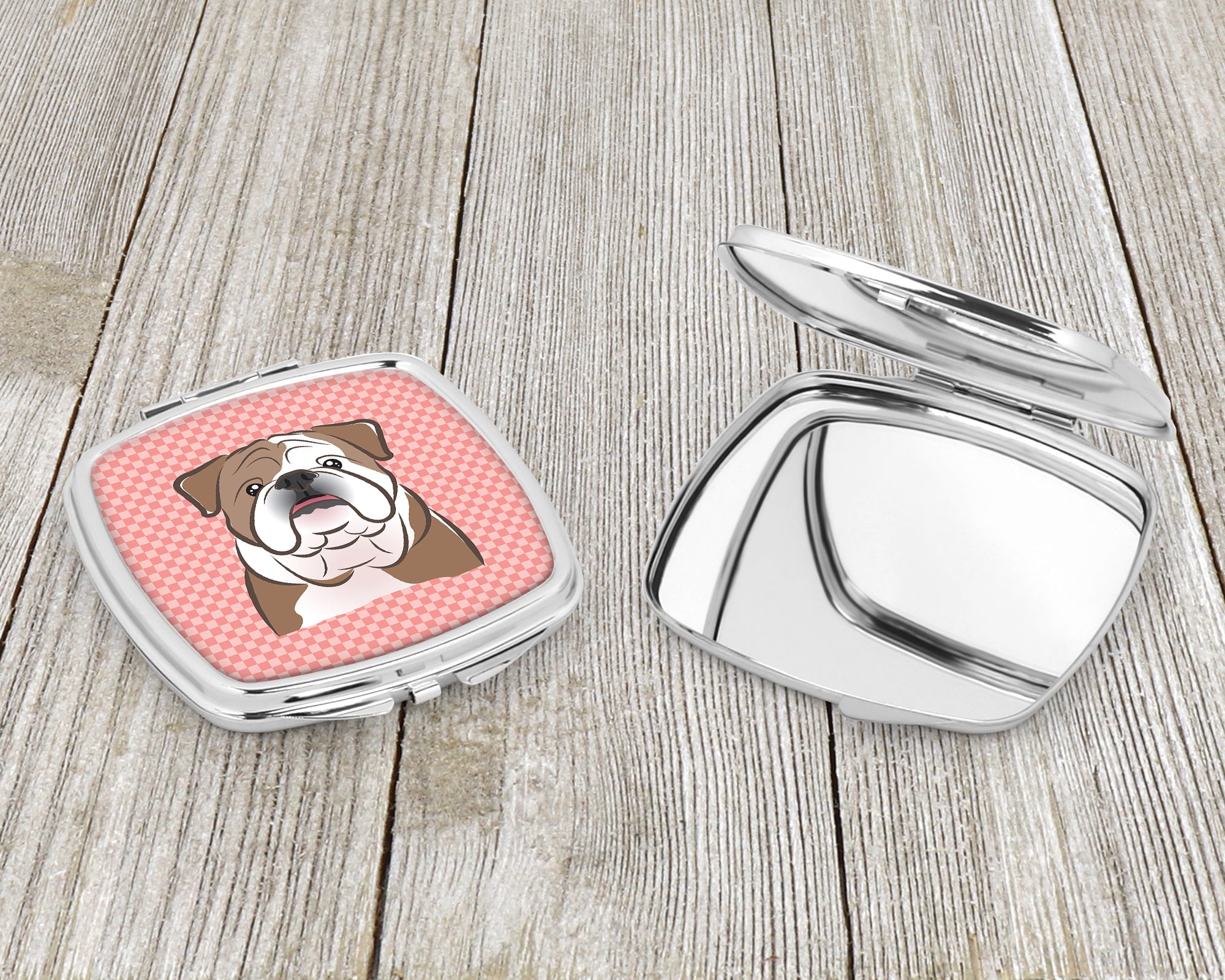 Checkerboard Pink English Bulldog  Compact Mirror BB1219SCM  the-store.com.