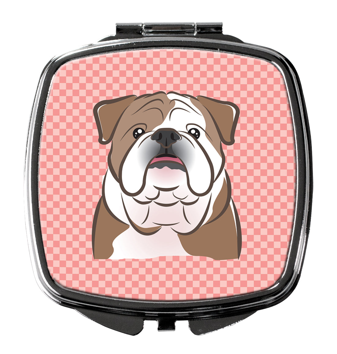 Checkerboard Pink English Bulldog  Compact Mirror BB1219SCM  the-store.com.