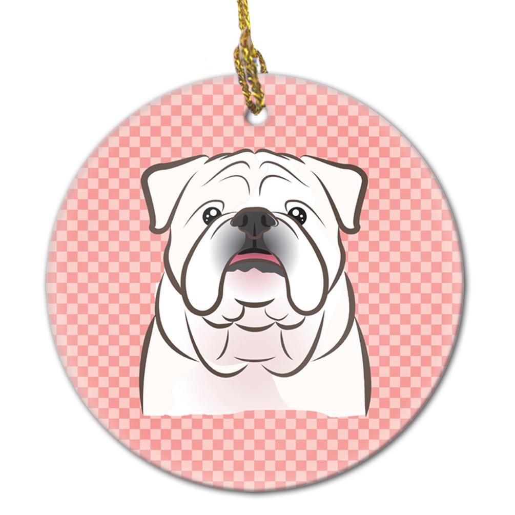 Checkerboard Pink White English Bulldog  Ceramic Ornament BB1220CO1 by Caroline's Treasures