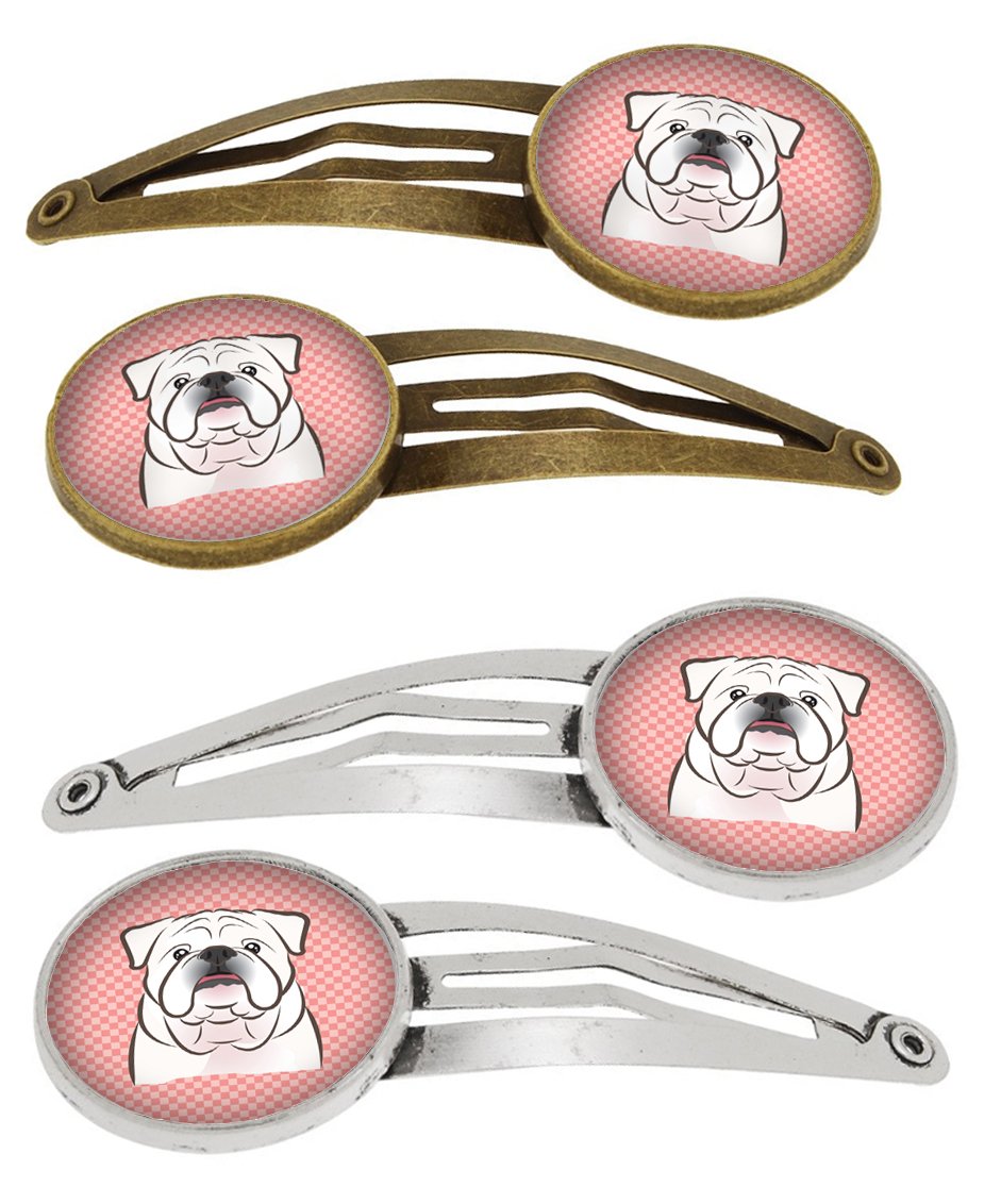 Checkerboard Pink White English Bulldog Set of 4 Barrettes Hair Clips BB1220HCS4 by Caroline's Treasures