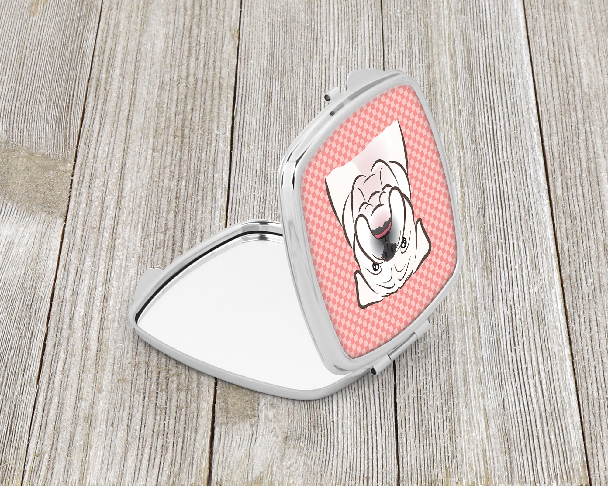 Checkerboard Pink White English Bulldog  Compact Mirror BB1220SCM  the-store.com.