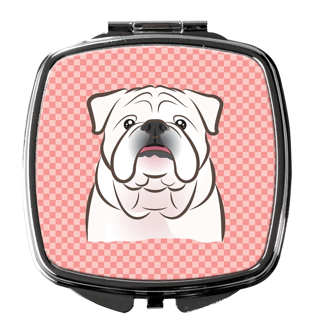 Checkerboard Pink White English Bulldog  Compact Mirror BB1220SCM  the-store.com.