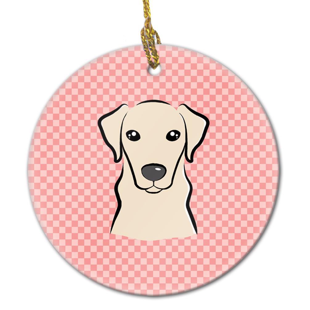 Checkerboard Pink Yellow Labrador Ceramic Ornament BB1222CO1 by Caroline's Treasures