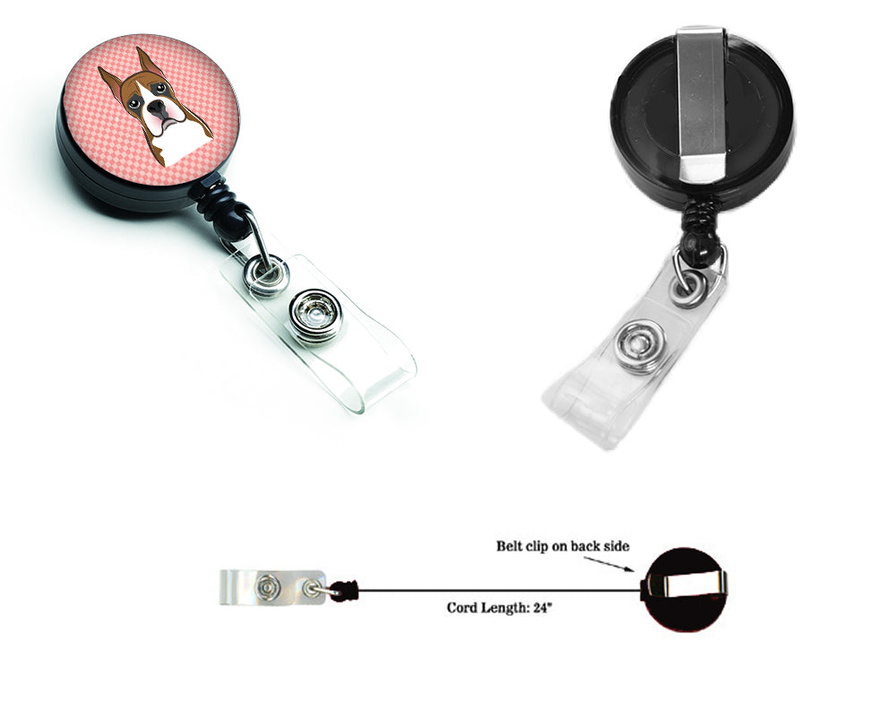 Checkerboard Pink Boxer Retractable Badge Reel BB1223BR.