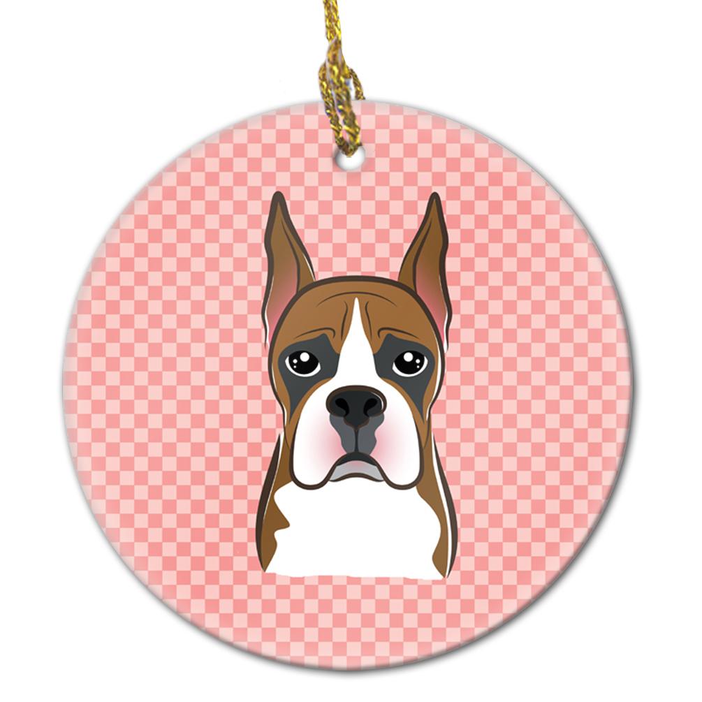 Checkerboard Pink Boxer Ceramic Ornament BB1223CO1 by Caroline&#39;s Treasures