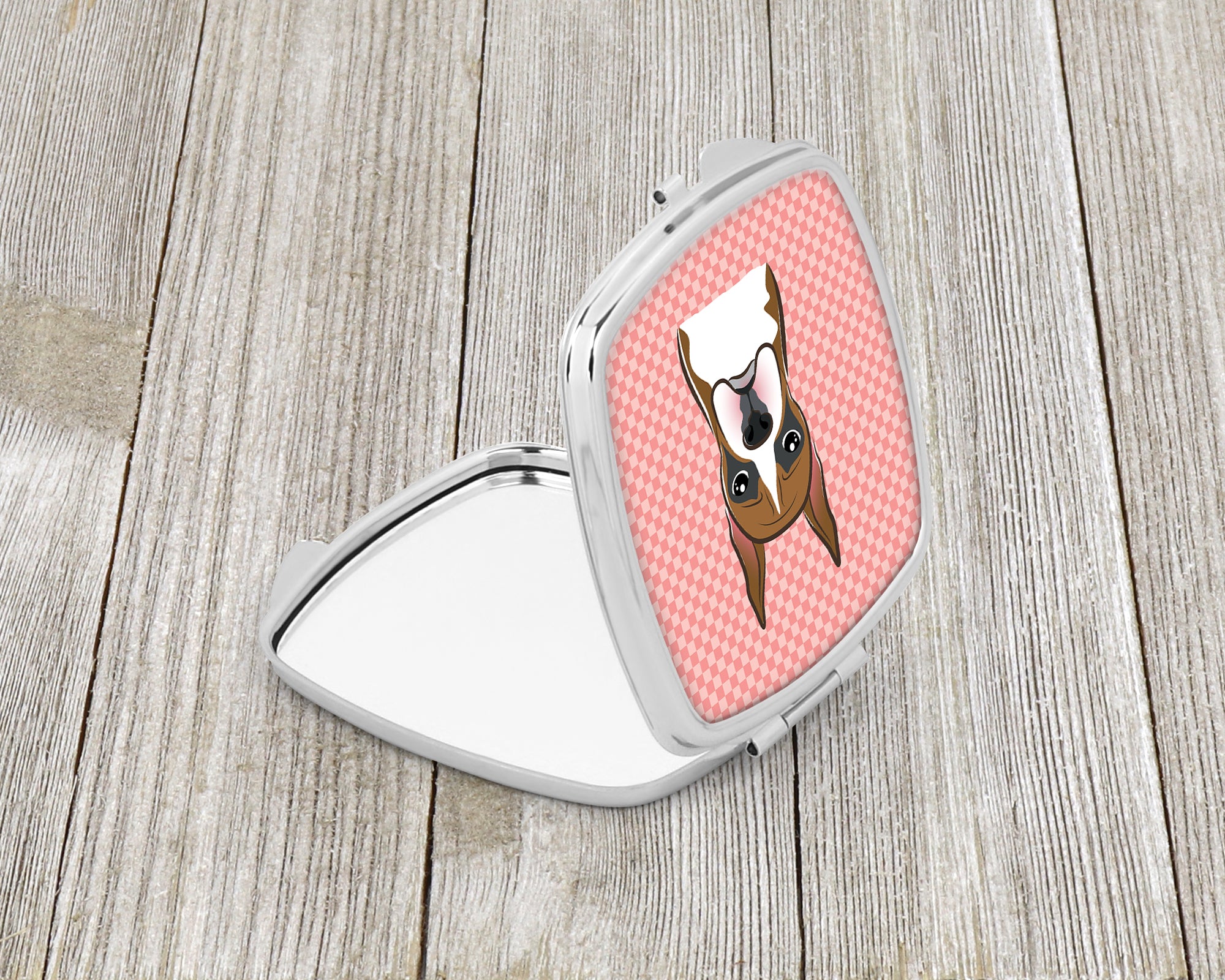 Checkerboard Pink Boxer Compact Mirror BB1223SCM  the-store.com.