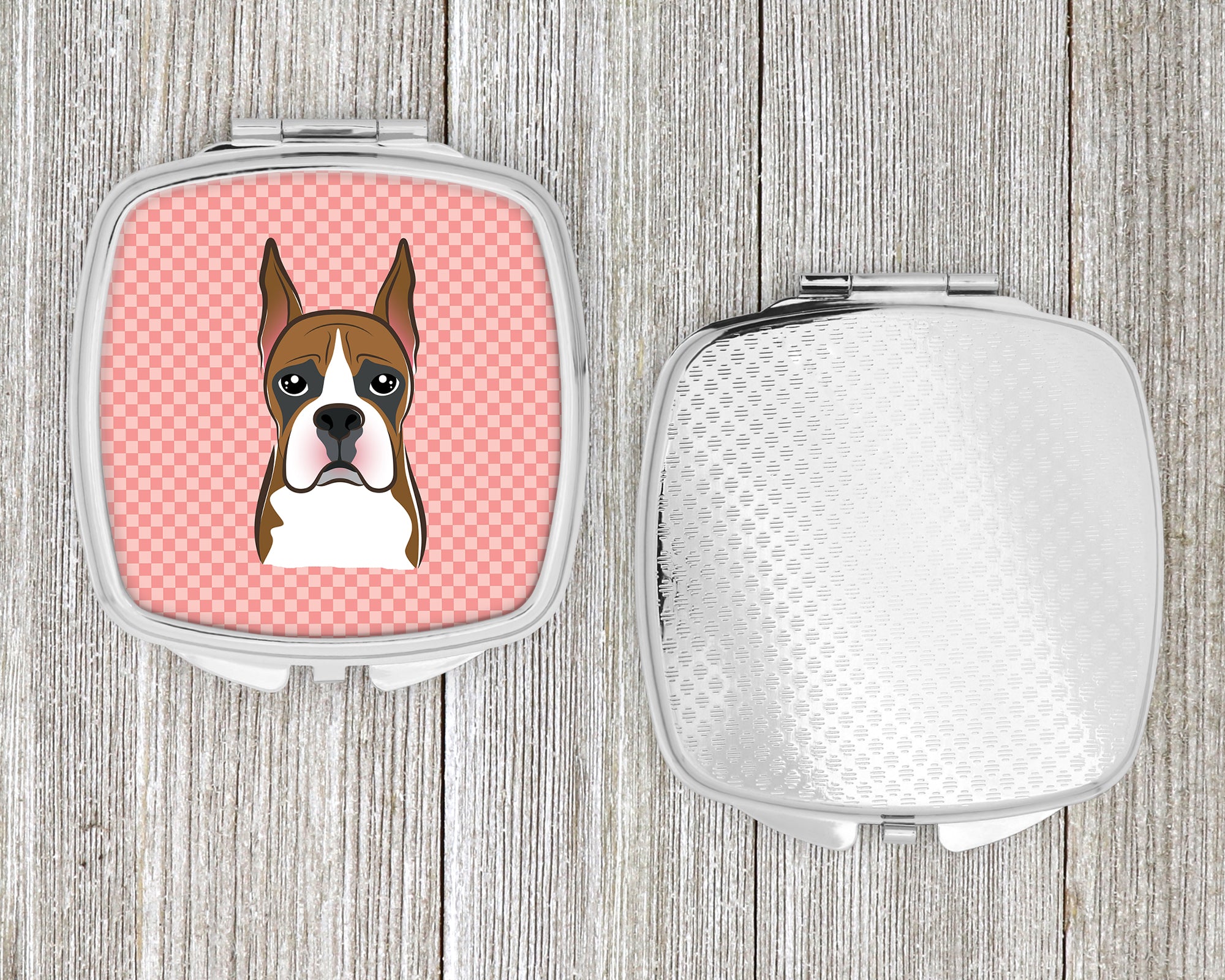 Checkerboard Pink Boxer Compact Mirror BB1223SCM  the-store.com.