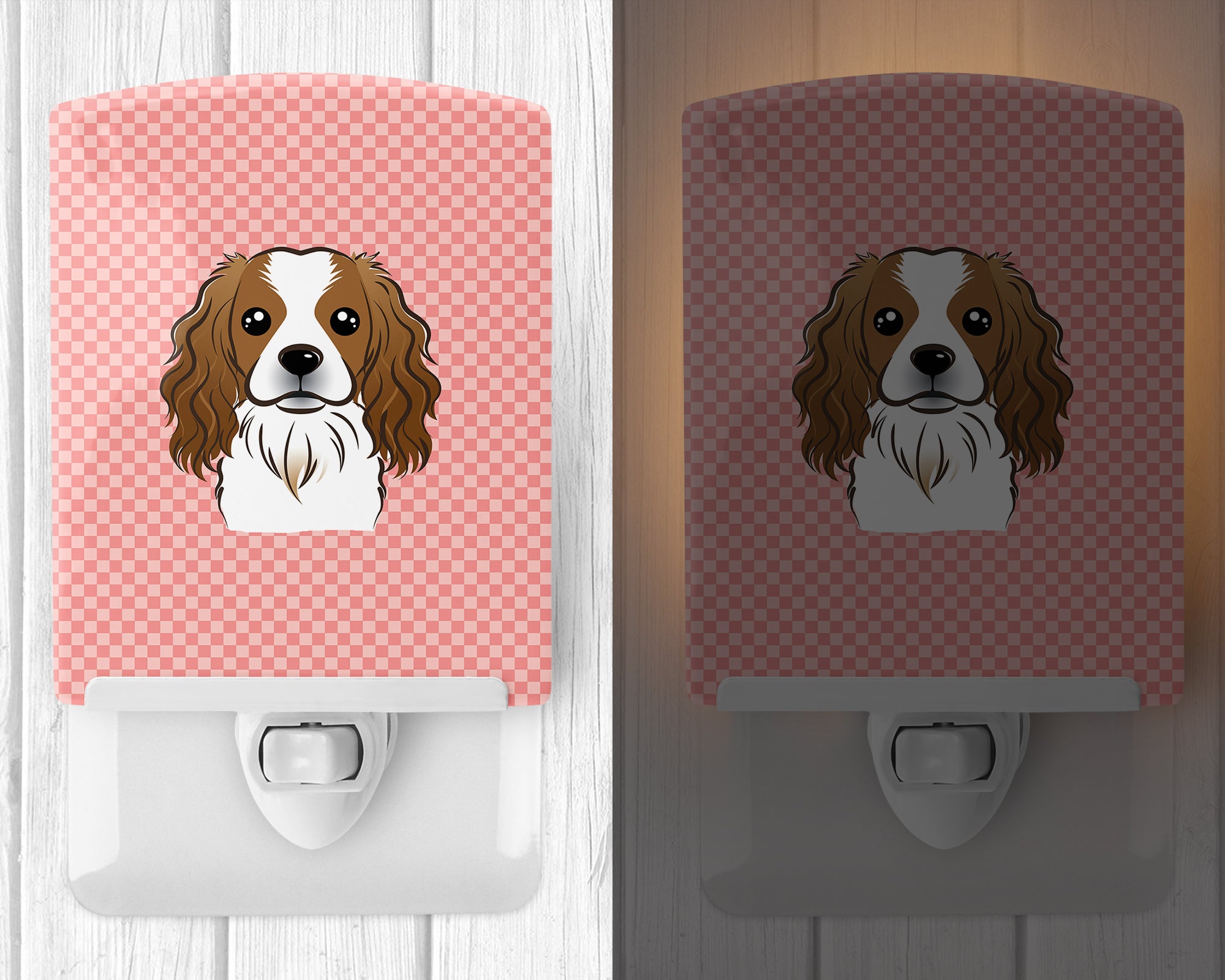 Checkerboard Pink Cavalier Spaniel Ceramic Night Light BB1224CNL - the-store.com