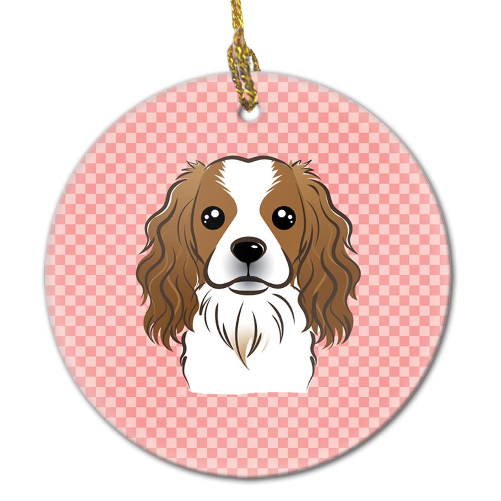 Checkerboard Pink Cavalier Spaniel Ceramic Ornament BB1224CO1 by Caroline's Treasures