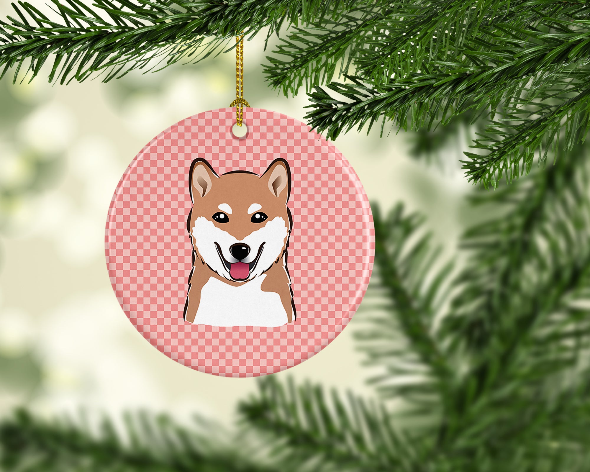 Checkerboard Pink Shiba Inu Ceramic Ornament BB1225CO1 - the-store.com