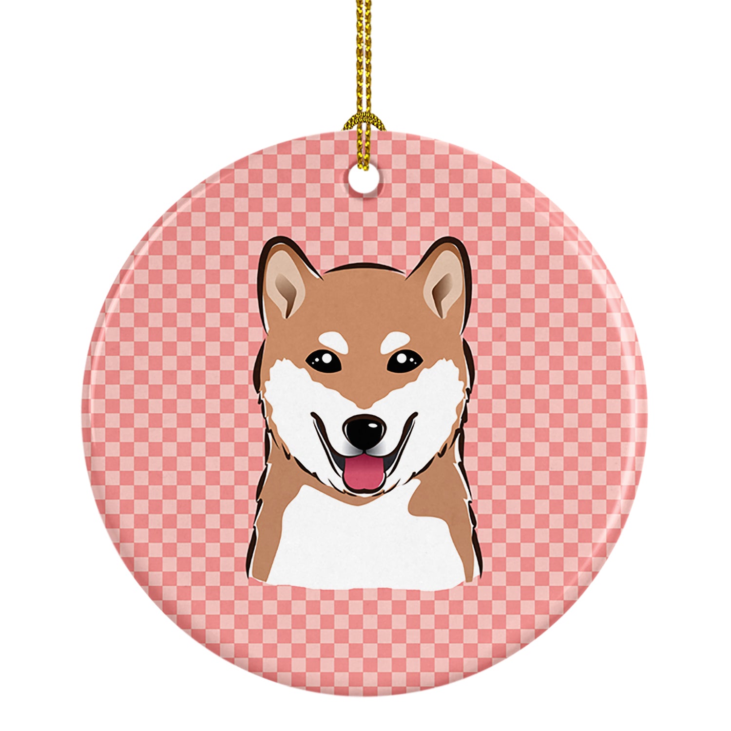 Checkerboard Pink Shiba Inu Ceramic Ornament BB1225CO1 - the-store.com