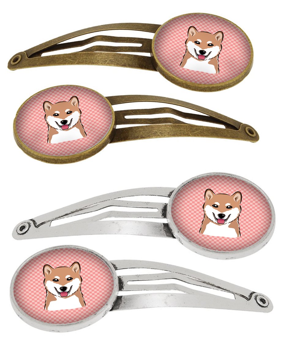 Checkerboard Pink Shiba Inu Set of 4 Barrettes Hair Clips BB1225HCS4 by Caroline&#39;s Treasures