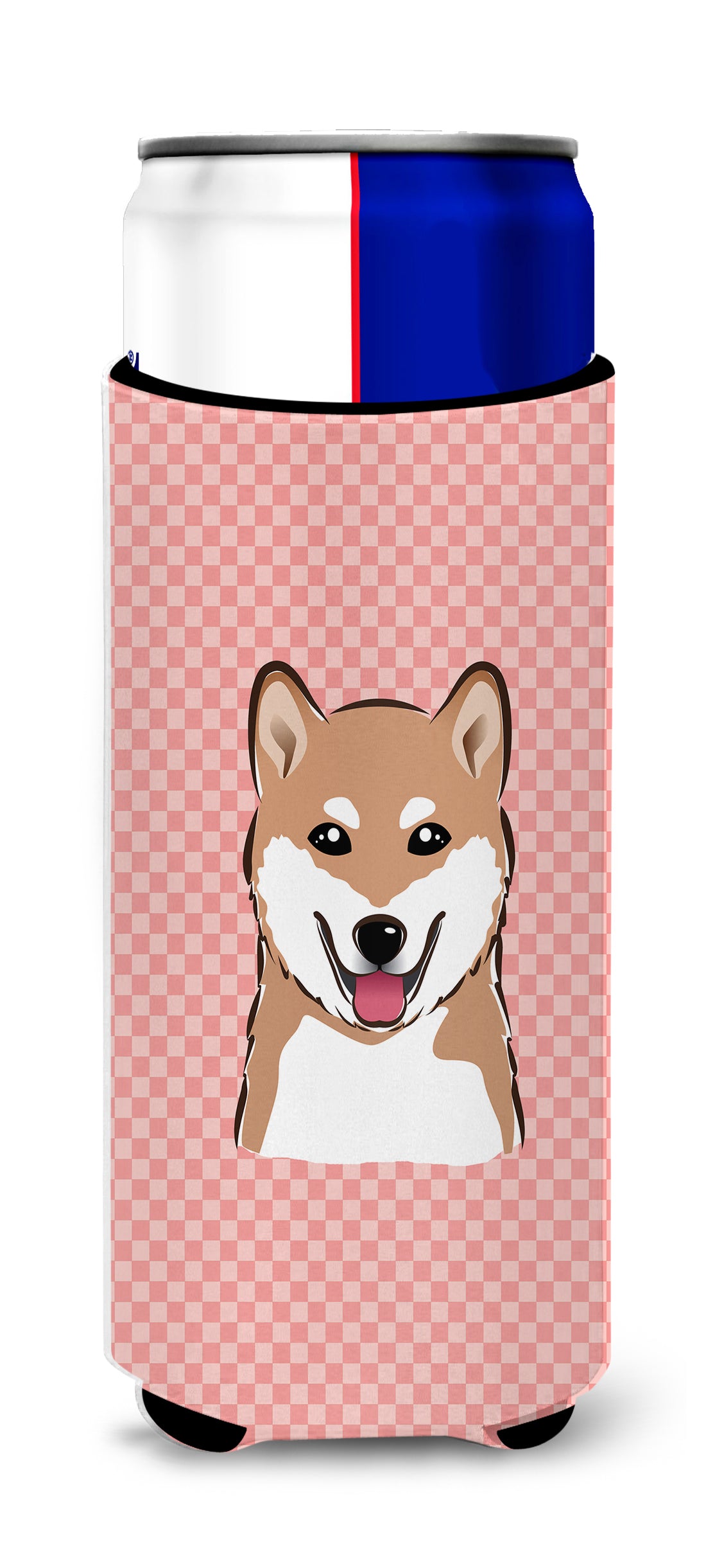 Checkerboard Pink Shiba Inu Ultra Beverage Insulators for slim cans BB1225MUK.