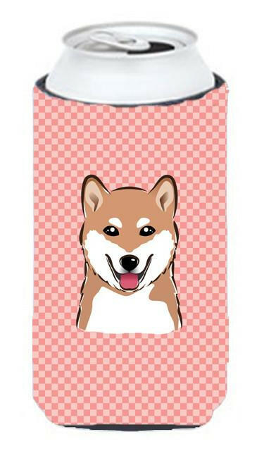 Checkerboard Pink Shiba Inu Tall Boy Beverage Insulator Hugger BB1225TBC by Caroline&#39;s Treasures