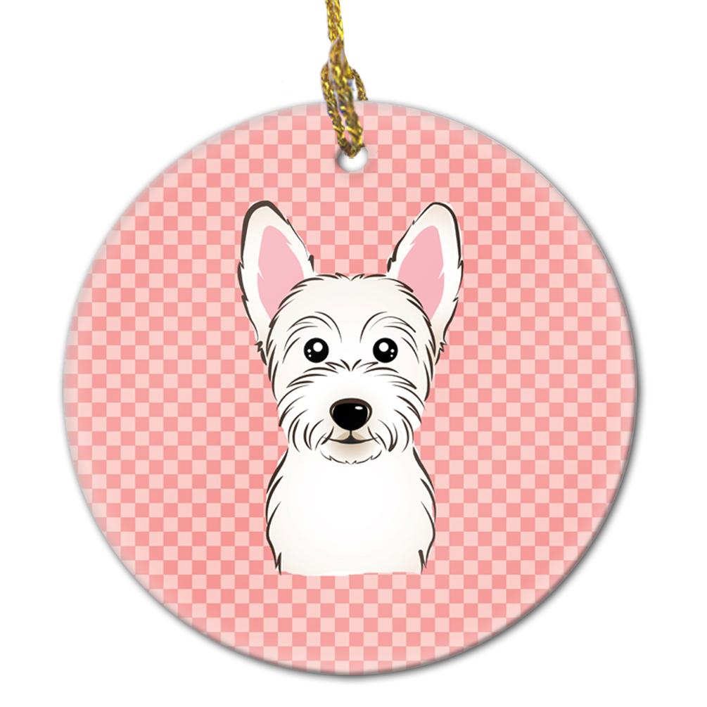 Checkerboard Pink Westie Ceramic Ornament BB1226CO1 by Caroline&#39;s Treasures