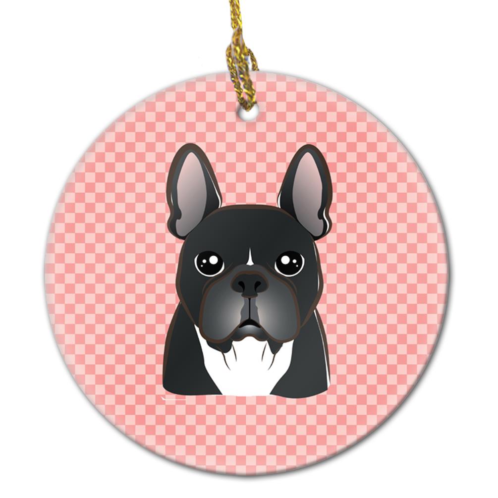 Checkerboard Pink French Bulldog Ceramic Ornament BB1227CO1 by Caroline's Treasures