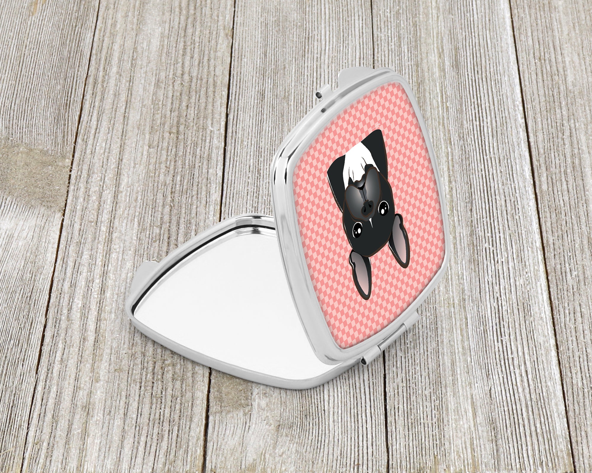 Checkerboard Pink French Bulldog Compact Mirror BB1227SCM  the-store.com.