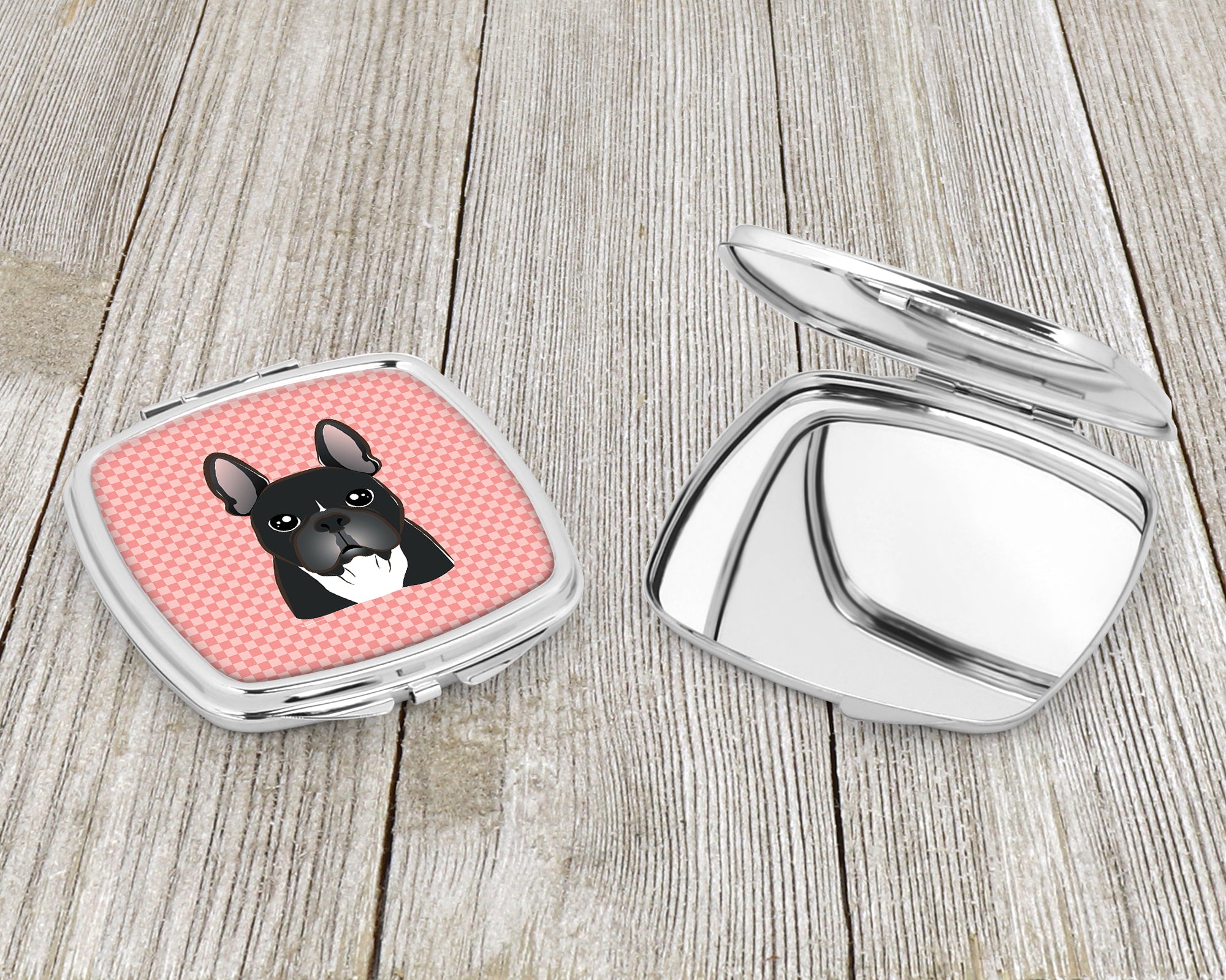 Checkerboard Pink French Bulldog Compact Mirror BB1227SCM  the-store.com.