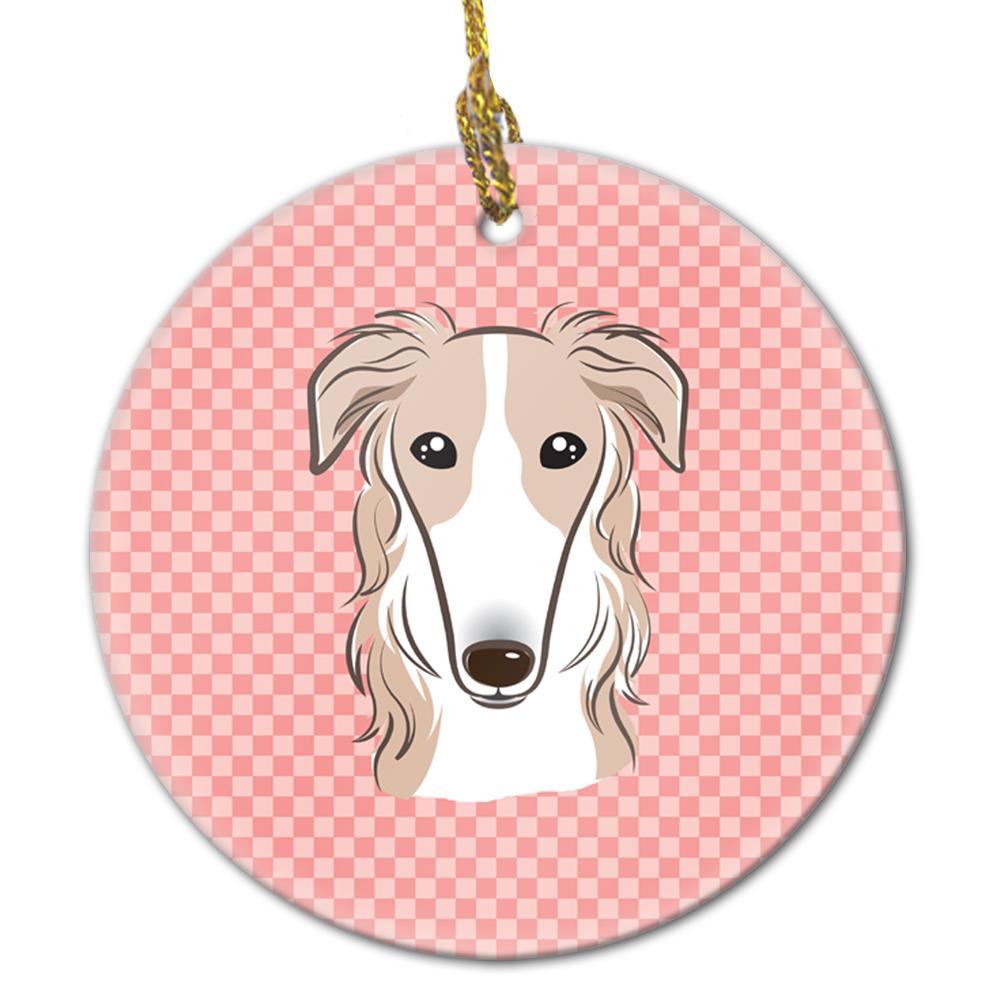 Checkerboard Pink Borzoi Ceramic Ornament BB1228CO1 by Caroline's Treasures