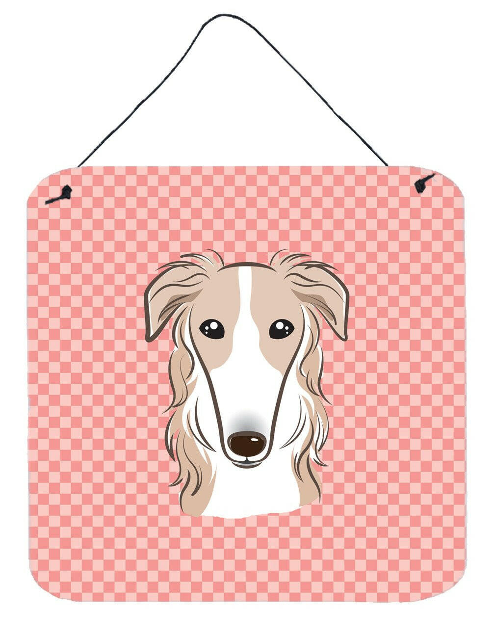 Checkerboard Pink Borzoi Aluminium Metal Wall or Door Hanging Prints BB1228DS66 by Caroline&#39;s Treasures