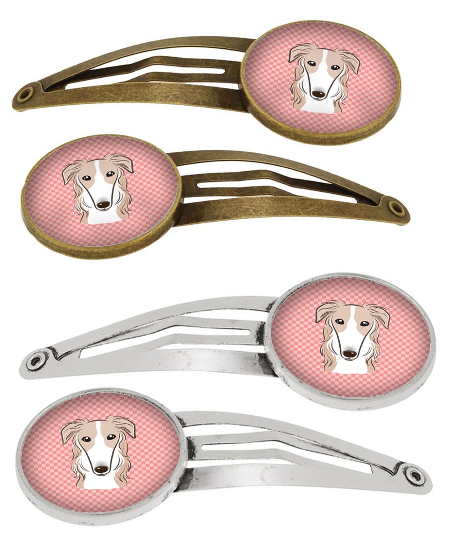 Checkerboard Pink Borzoi Set of 4 Barrettes Hair Clips BB1228HCS4 by Caroline&#39;s Treasures