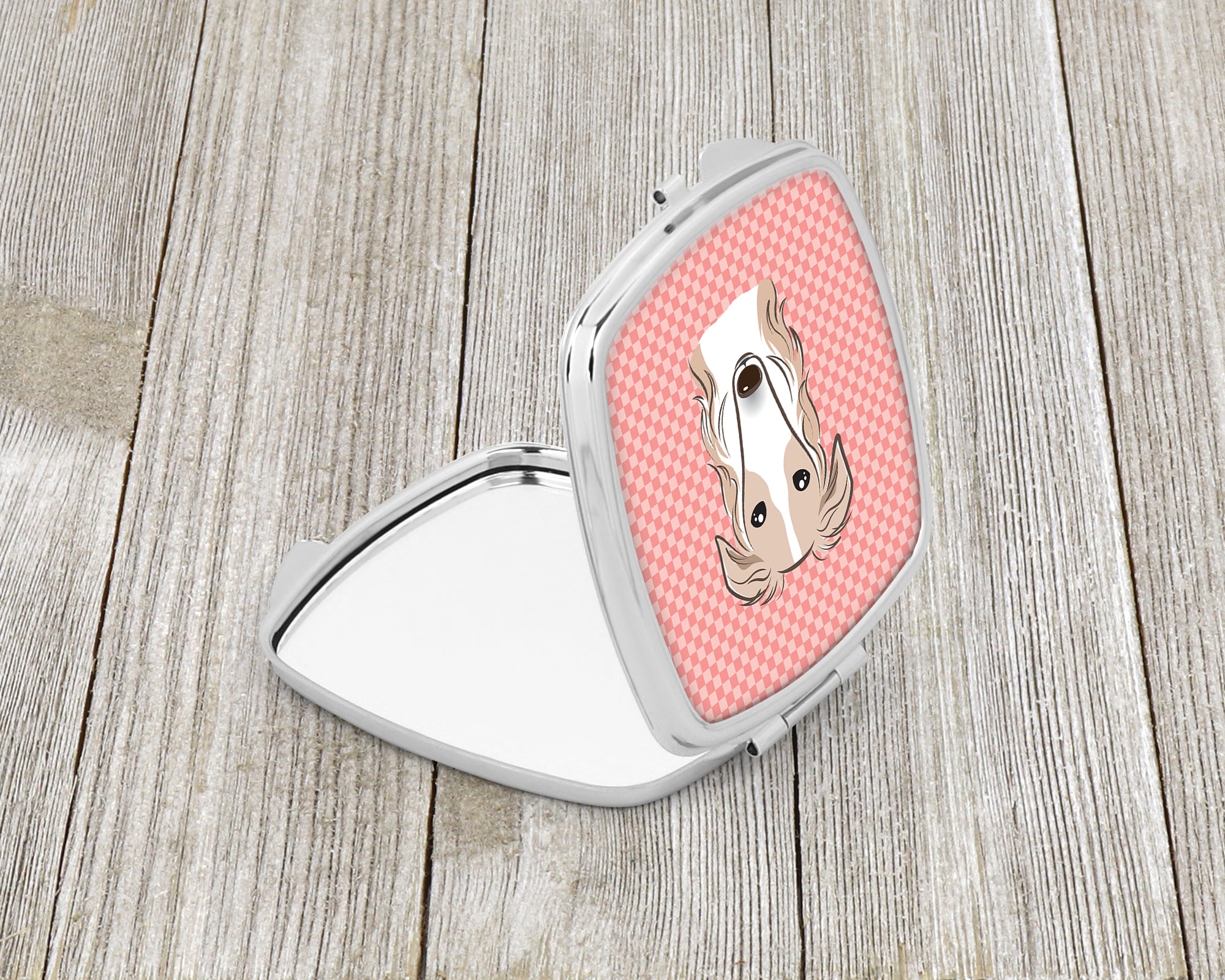 Checkerboard Pink Borzoi Compact Mirror BB1228SCM  the-store.com.