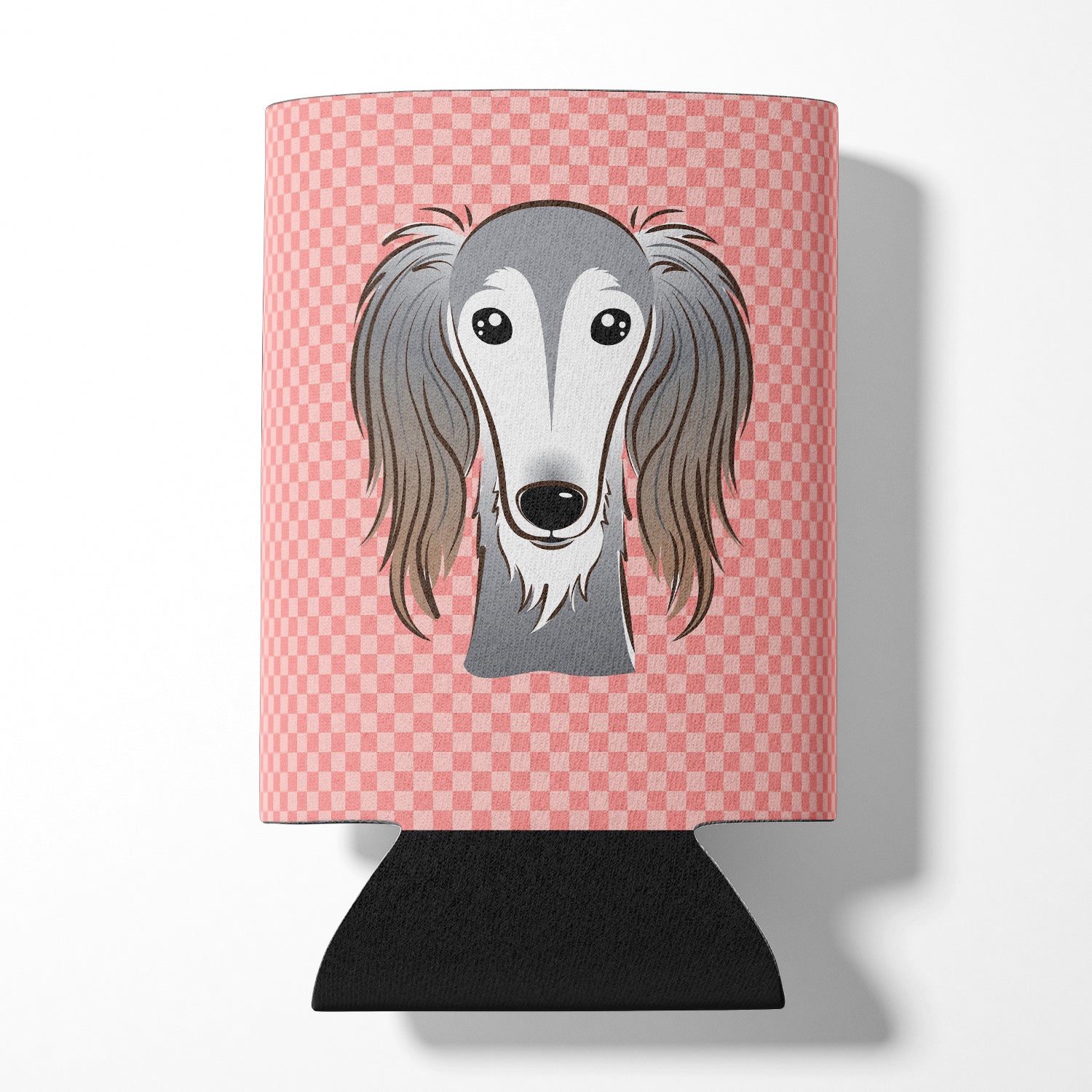 Checkerboard Pink Saluki Can or Bottle Hugger BB1229CC.