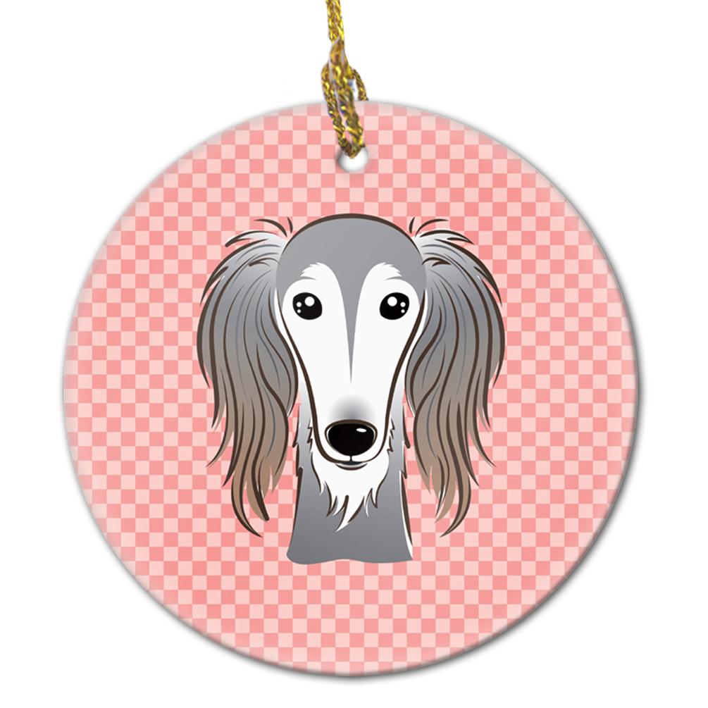 Checkerboard Pink Saluki Ceramic Ornament by Caroline's Treasures