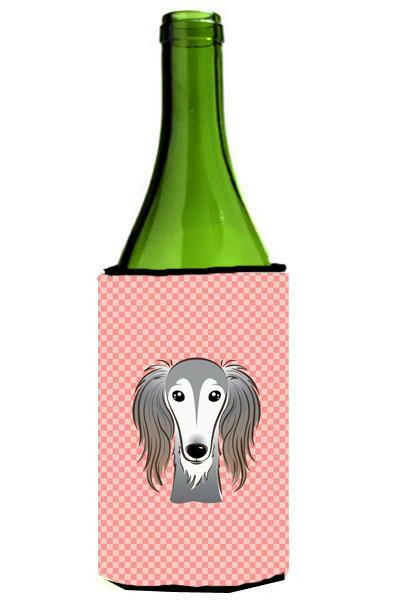 Checkerboard Pink Saluki Wine Bottle Beverage Insulator Hugger BB1229LITERK by Caroline&#39;s Treasures