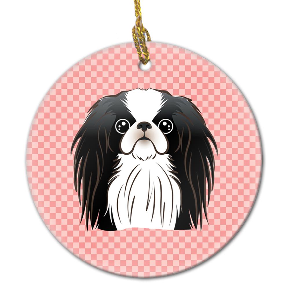 Checkerboard Pink Japanese Chin Ceramic Ornament by Caroline's Treasures