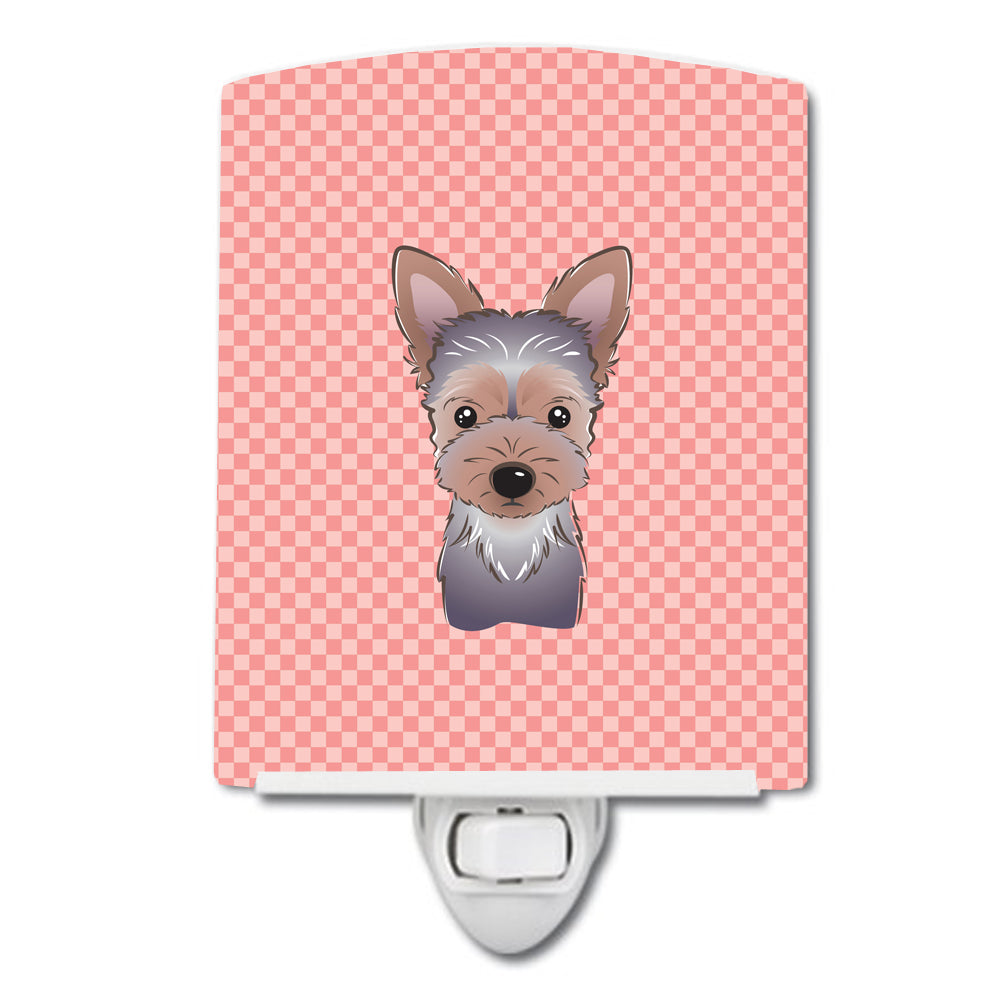 Checkerboard Pink Yorkie Puppy Ceramic Night Light BB1232CNL - the-store.com