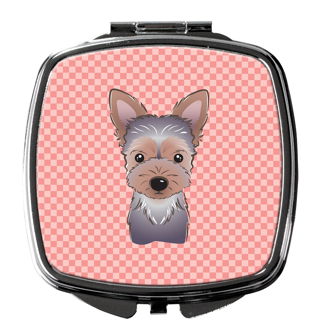 Checkerboard Pink Yorkie Puppy Compact Mirror BB1232SCM  the-store.com.