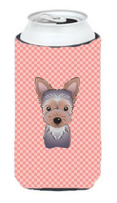 Checkerboard Pink Yorkie Puppy Tall Boy Beverage Insulator Hugger BB1232TBC by Caroline&#39;s Treasures