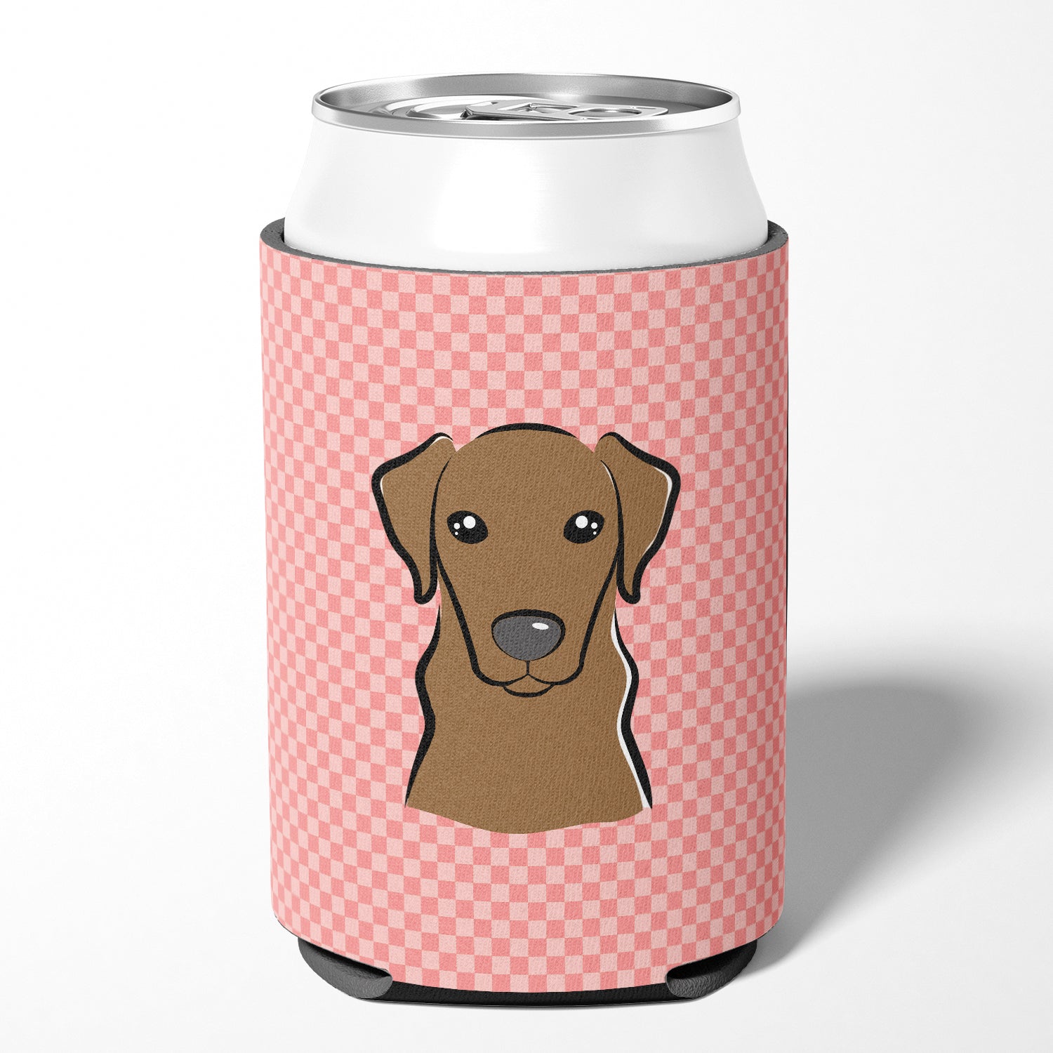 Checkerboard Pink Chocolate Labrador Can or Bottle Hugger BB1234CC.