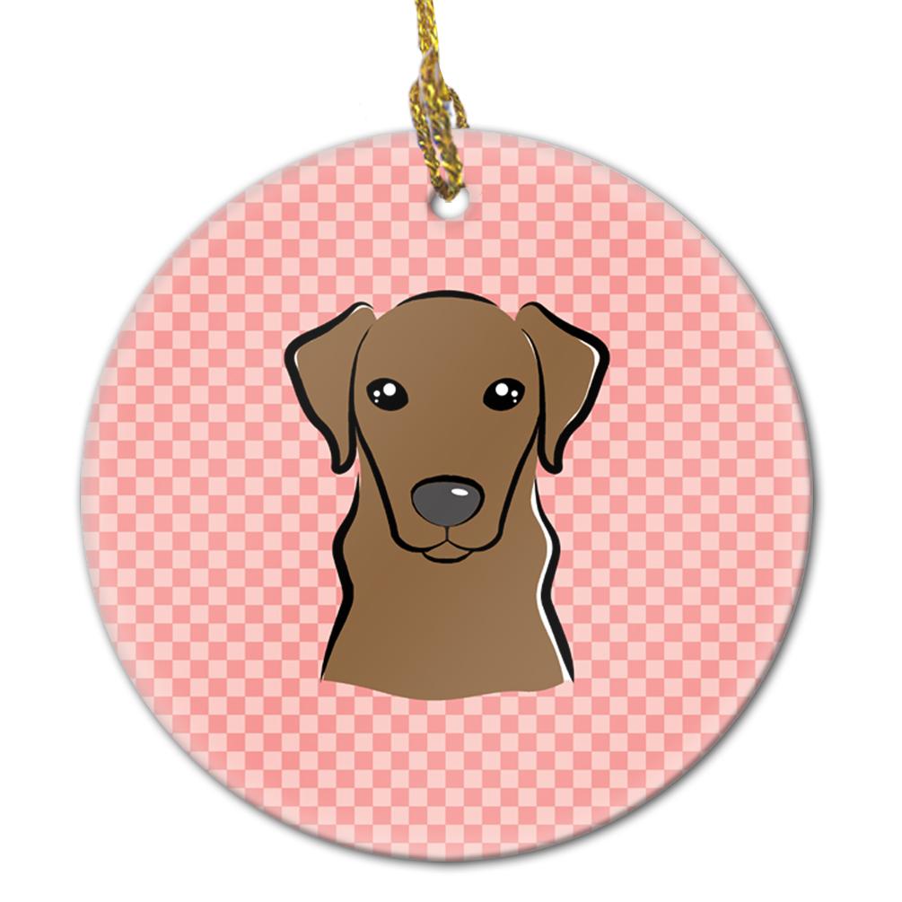 Checkerboard Pink Chocolate Labrador Ceramic Ornament by Caroline's Treasures