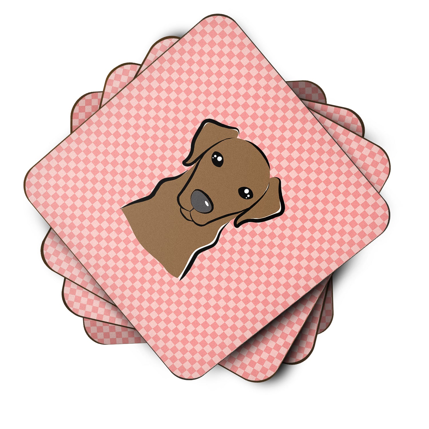 Set of 4 Checkerboard Pink Chocolate Labrador Foam Coasters BB1234FC - the-store.com