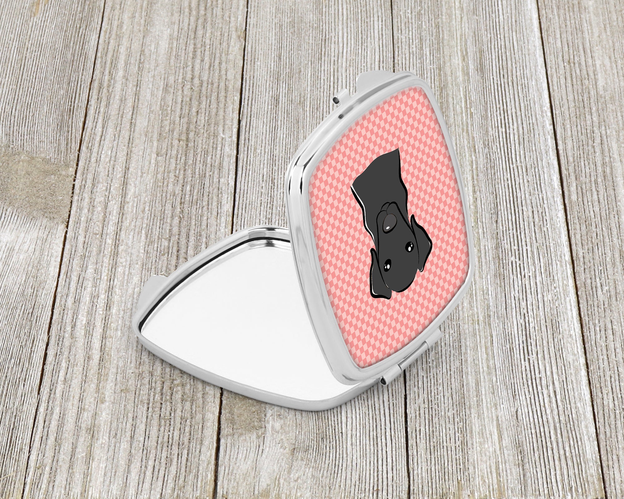 Checkerboard Pink Black Labrador Compact Mirror BB1235SCM  the-store.com.