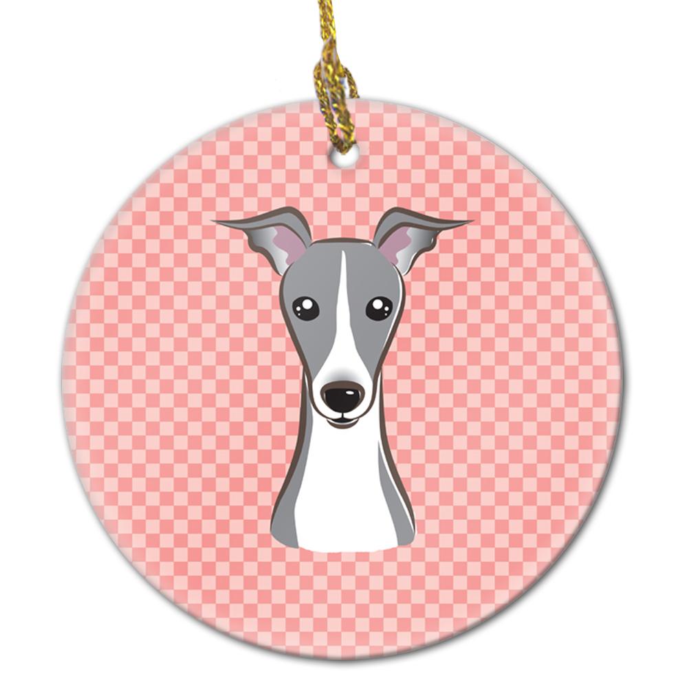 Checkerboard Pink Italian Greyhound Ceramic Ornament BB1236CO1 by Caroline&#39;s Treasures