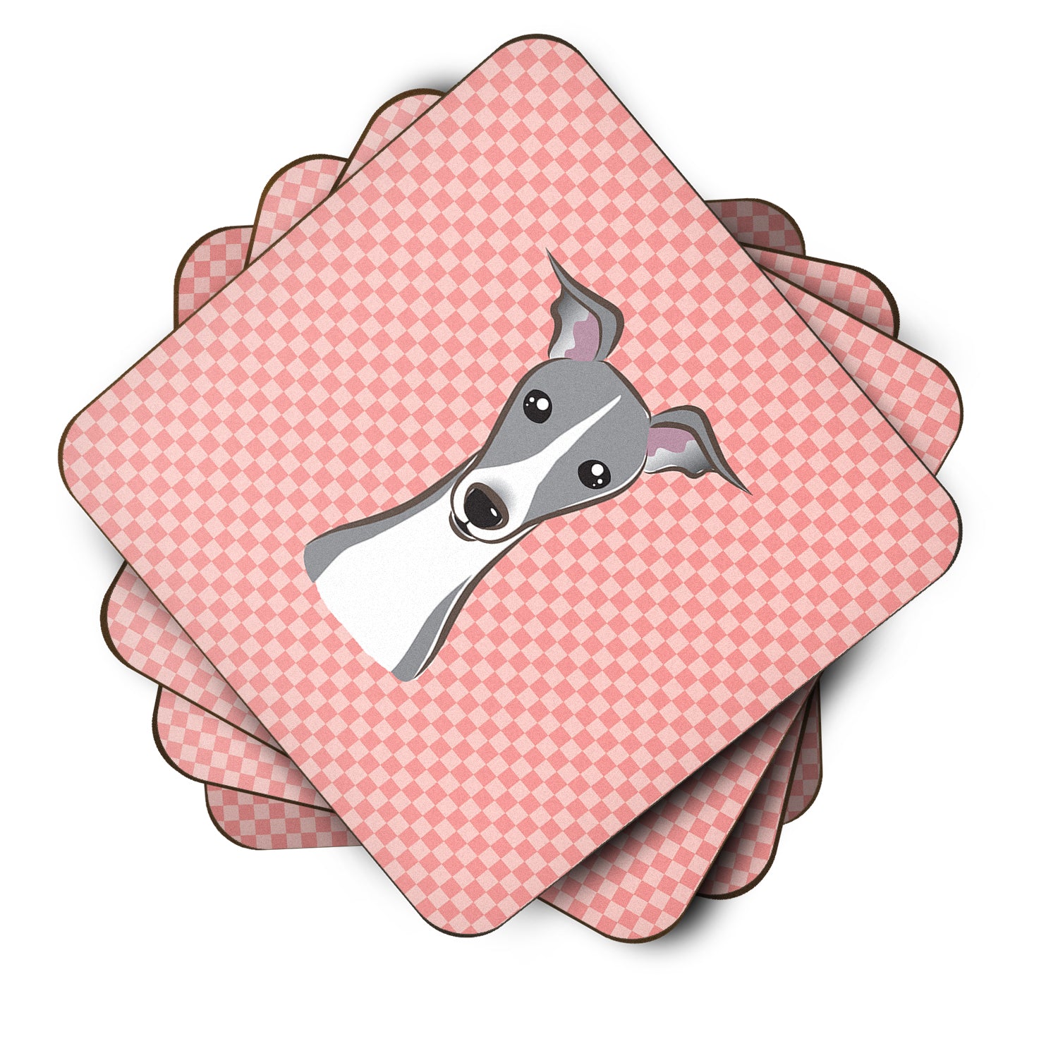 Set of 4 Checkerboard Pink Italian Greyhound Foam Coasters BB1236FC - the-store.com