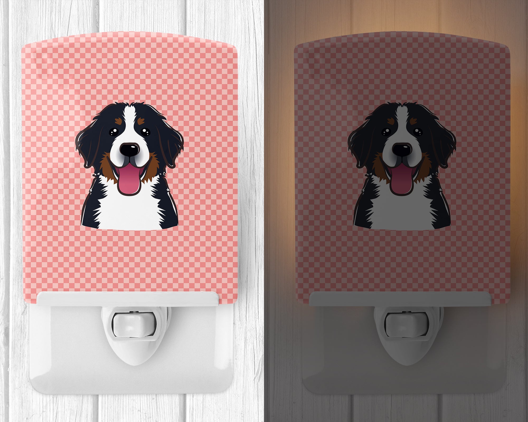 Checkerboard Pink Bernese Mountain Dog Ceramic Night Light BB1237CNL - the-store.com