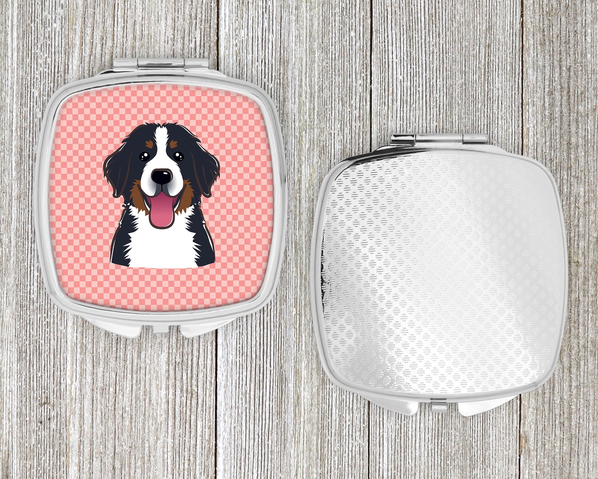 Checkerboard Pink Bernese Mountain Dog Compact Mirror BB1237SCM  the-store.com.