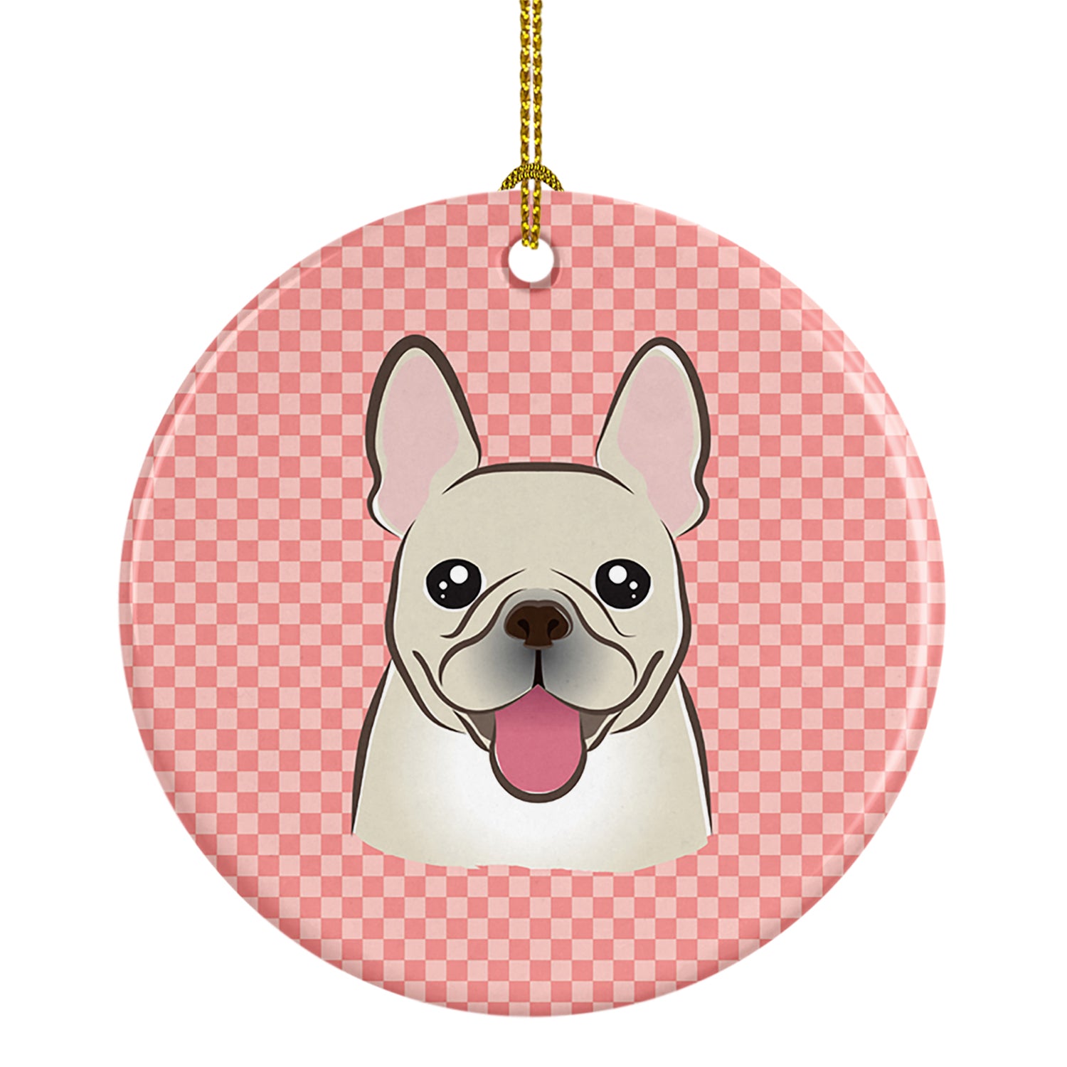 Checkerboard Pink French Bulldog Ceramic Ornament BB1238CO1 - the-store.com