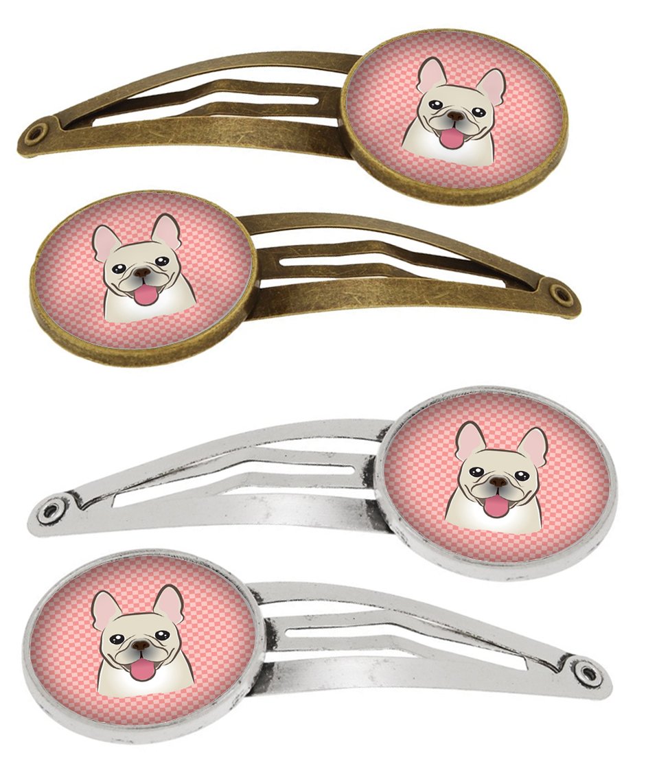 Checkerboard Pink French Bulldog Set of 4 Barrettes Hair Clips BB1238HCS4 by Caroline&#39;s Treasures