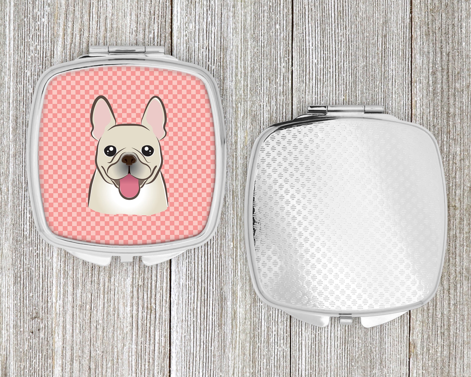 Checkerboard Pink French Bulldog Compact Mirror BB1238SCM  the-store.com.