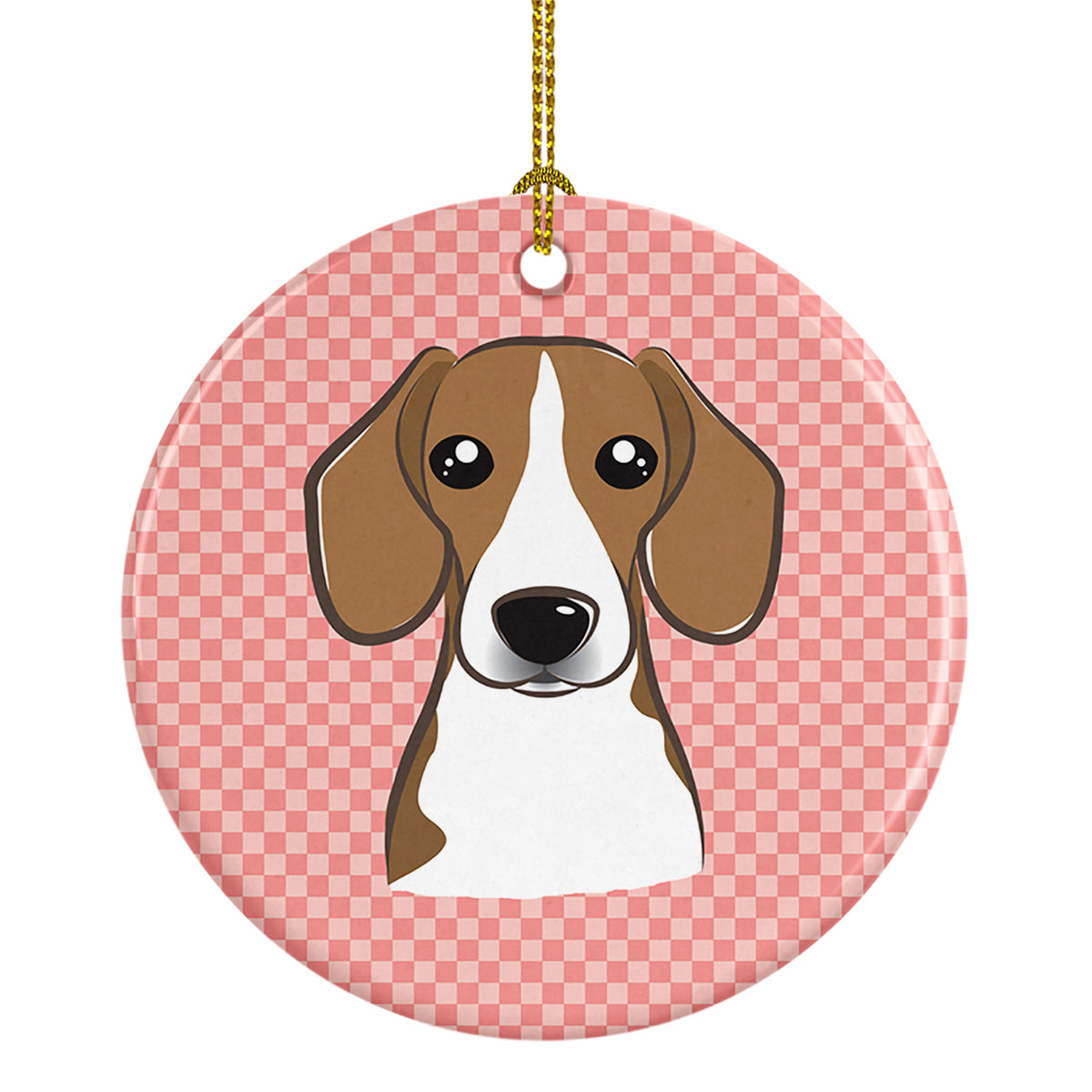 Checkerboard Pink Beagle Ceramic Ornament BB1239CO1 - the-store.com