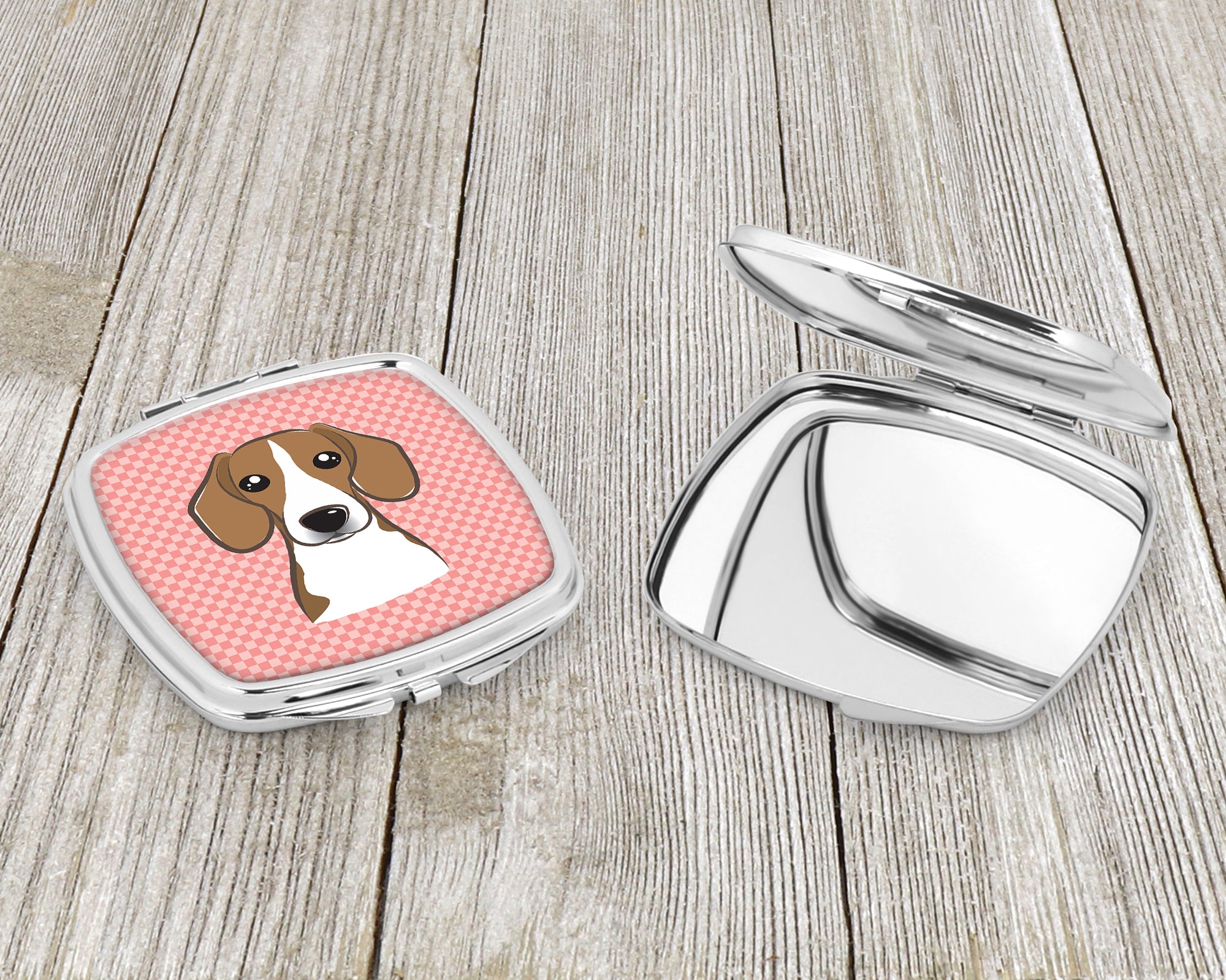 Checkerboard Pink Beagle Compact Mirror BB1239SCM  the-store.com.