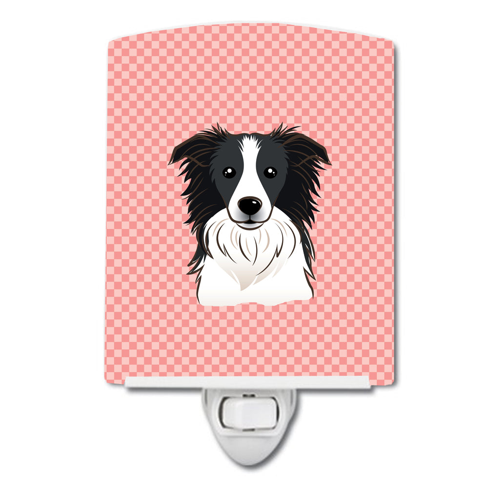 Checkerboard Pink Border Collie Ceramic Night Light BB1241CNL - the-store.com