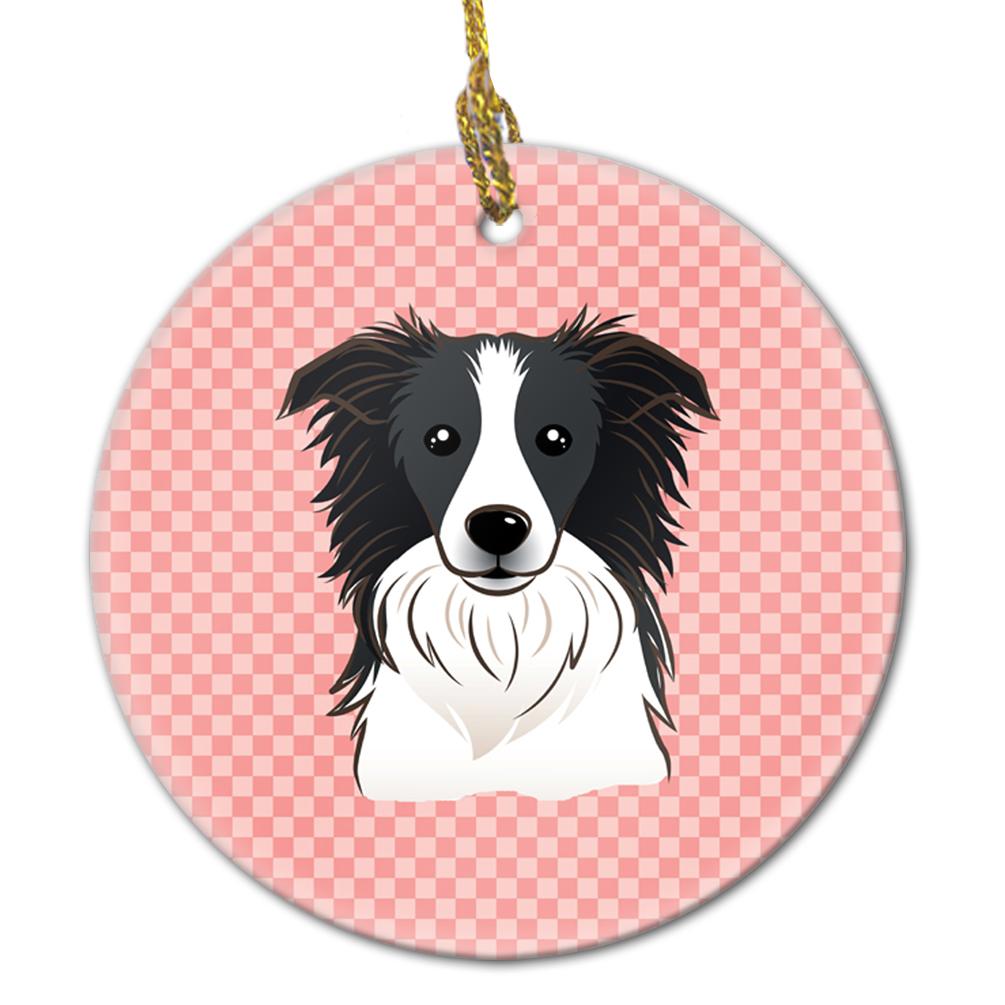 Checkerboard Pink Border Collie Ceramic Ornament BB1241CO1 by Caroline's Treasures