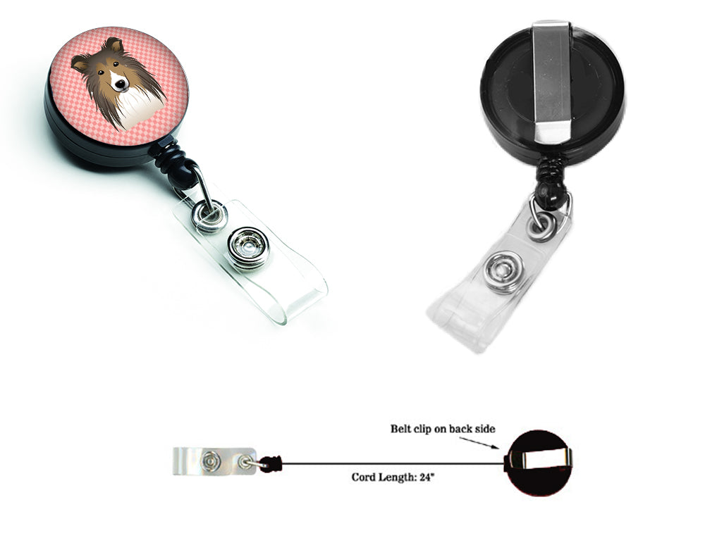 Checkerboard Pink Sheltie Retractable Badge Reel BB1242BR.