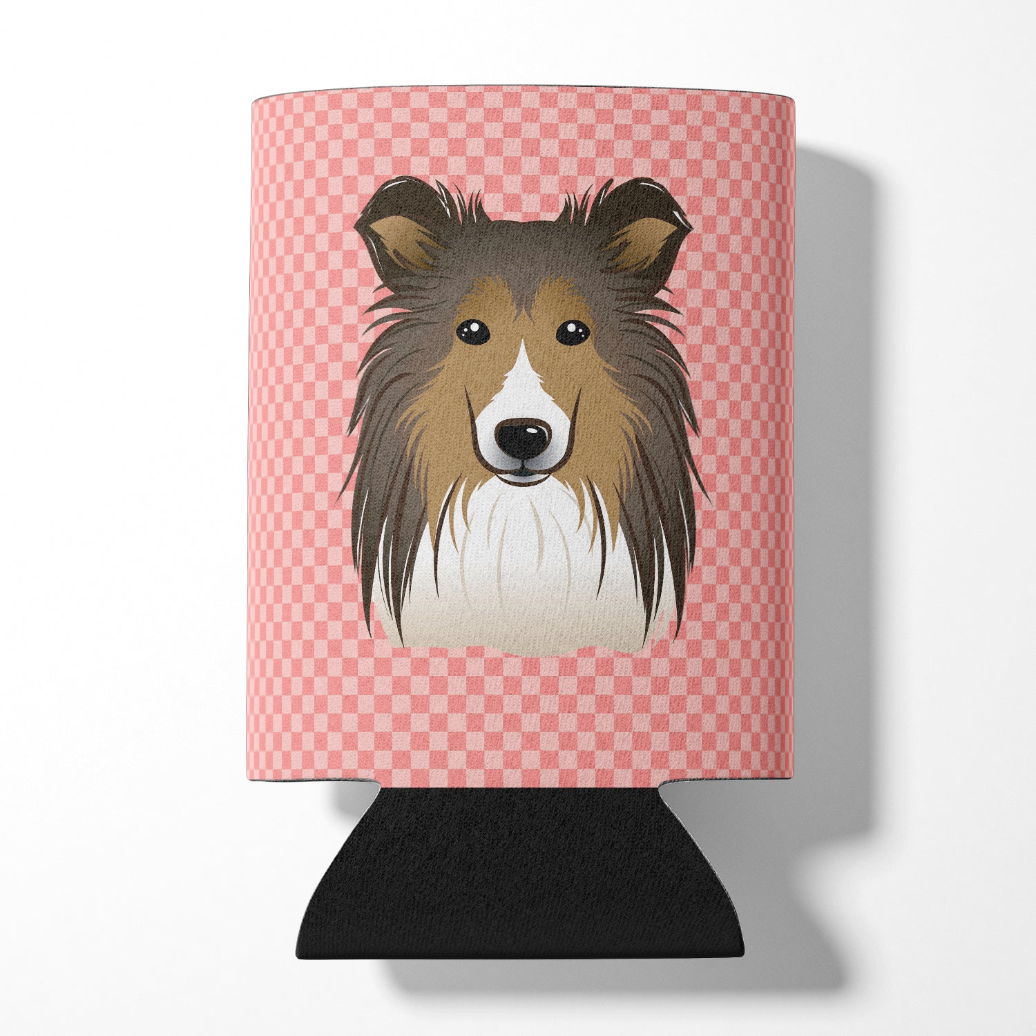 Checkerboard Pink Sheltie Can or Bottle Hugger BB1242CC.